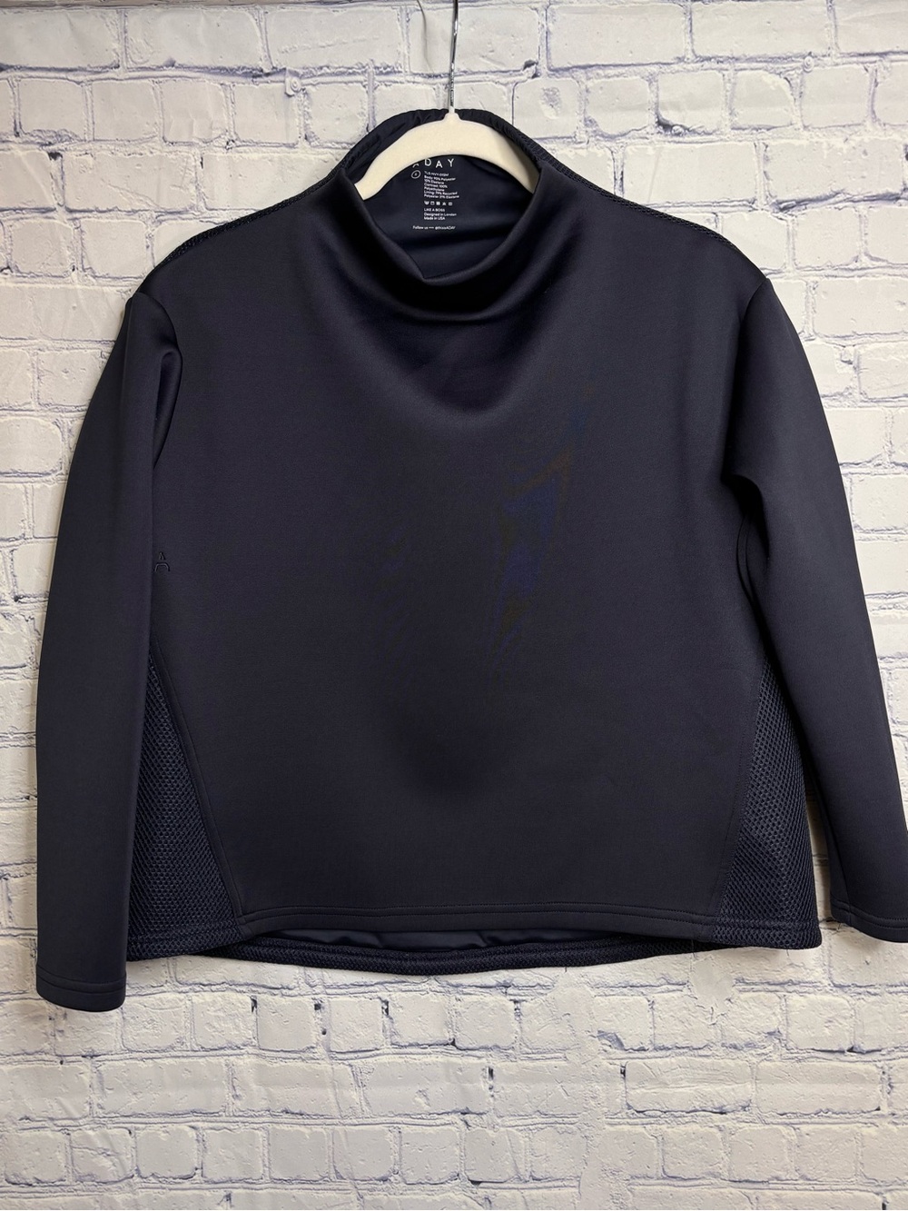 ADAY Navy Like A Boss Scuba Mockneck Athleisure Minimalist Pullover Sweatshirt S